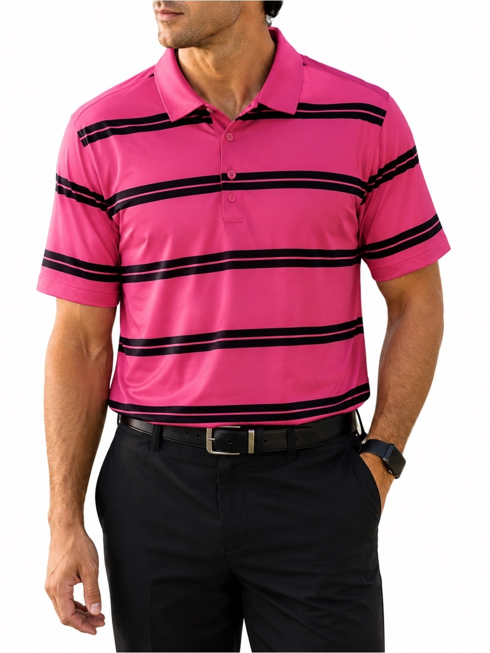 NIKE GOLF TOUR PERFORMANCE DRI FIT PINK/BLACK STRIPED POLO SZ MED EUC